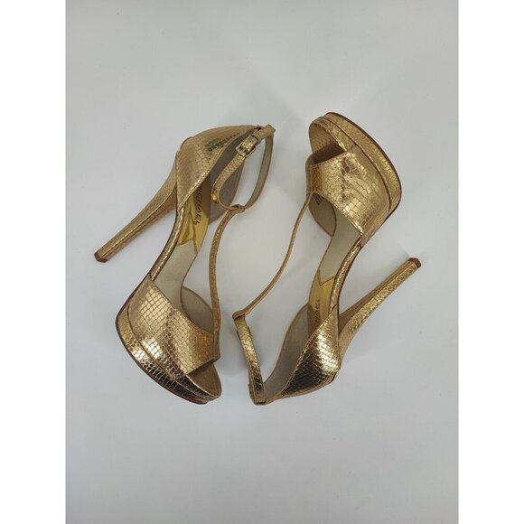Michael Kors Women's Brenna Metallic Gold High Heel Sandals Size 8M US - Picture 6 of 9